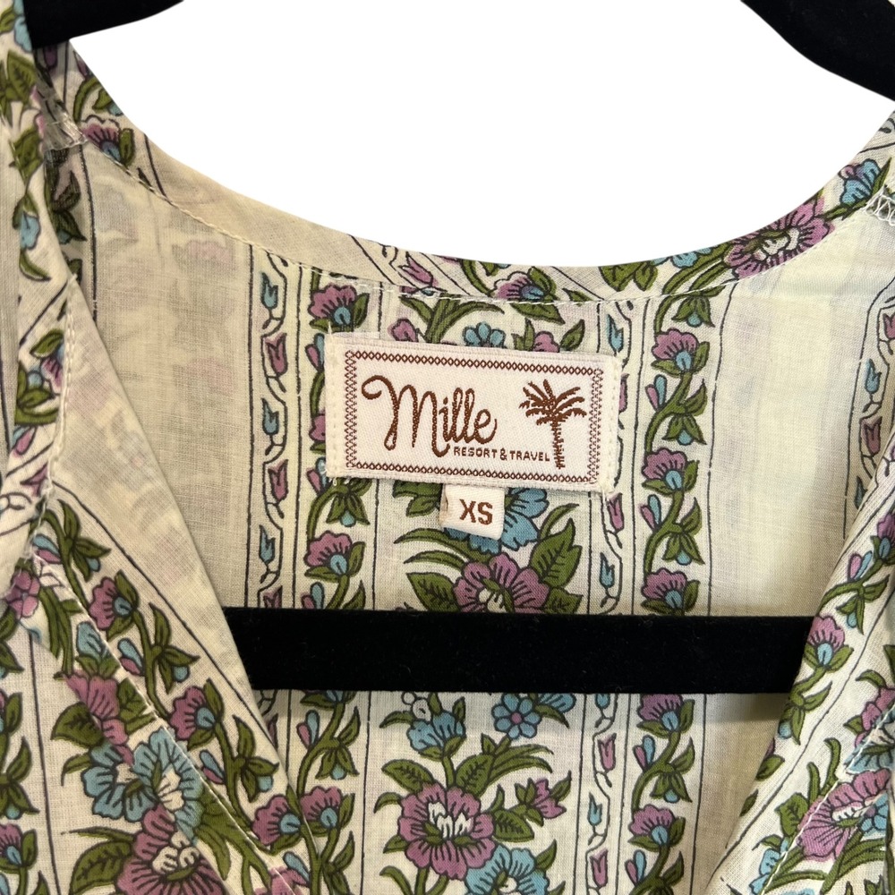 Mille Daisy Balloon Sleeve Goa Stripe Floral Tassel Tie Mini Cotton Dress SZ XS - Picture 8 of 13